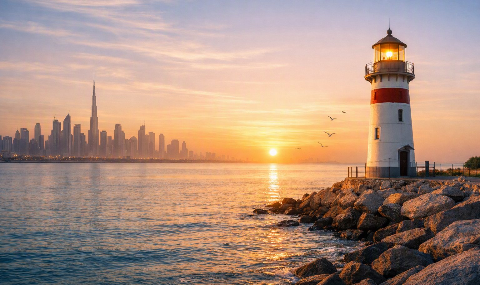 Dubai skyline at sunrise