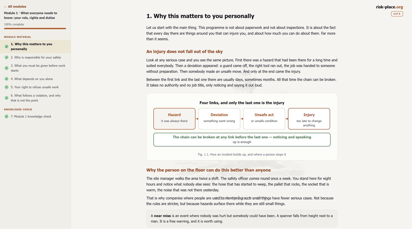 SAFE programme, chapter 1 as the worker sees it